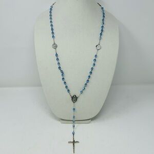 Blue Crystal Rosary Necklace with Cross